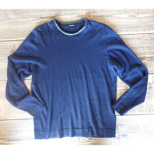 The Kooples Sweater Womens‎ Large Blue Merino Wool Leather Trim Knit Pullover